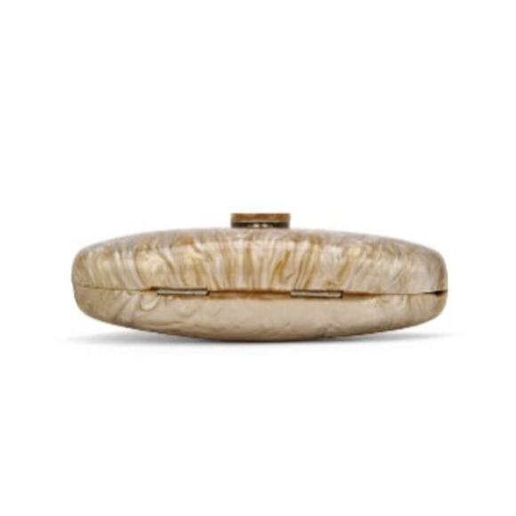 Acrylic Pearlescent Purse Clamshell Tan Cream Gold Chain Clutch Bag Chic - Picture 7 of 10